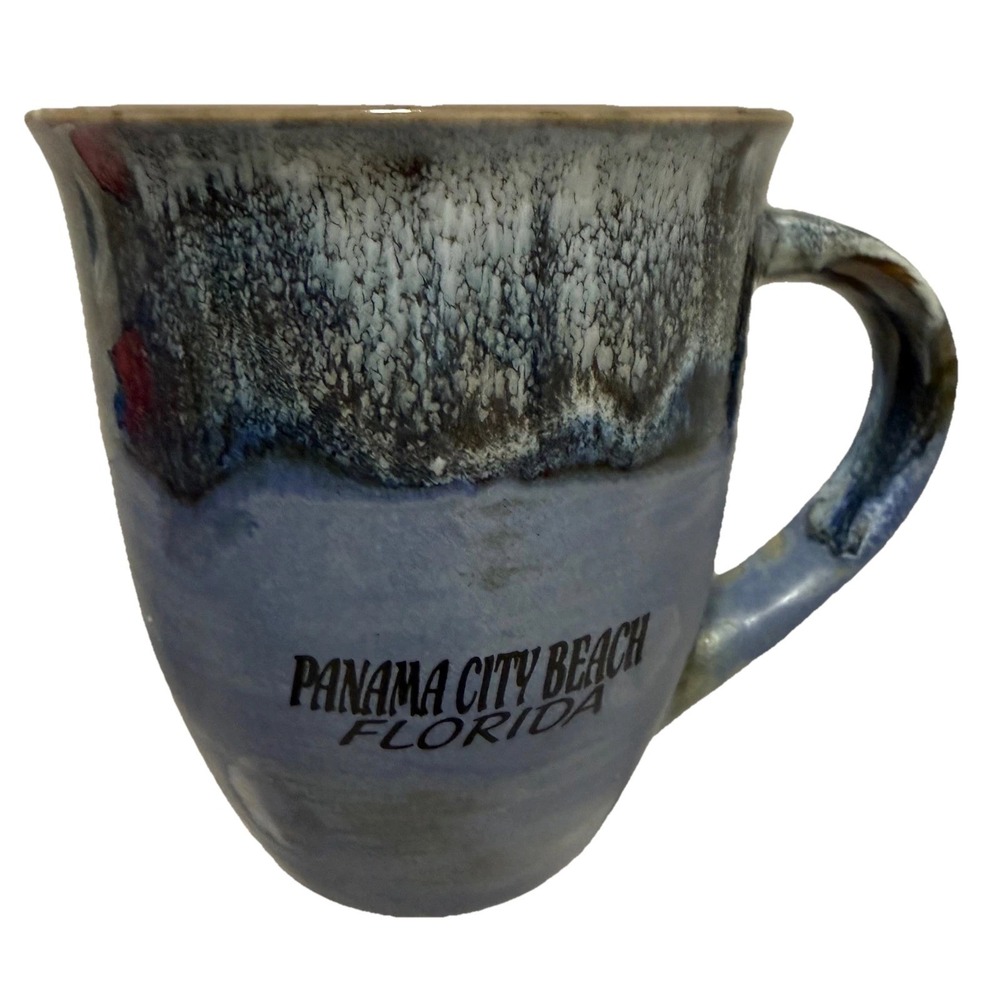Panama City Beach Florida Blue Reactive Drip Glaze Stoneware Coffee Mug Souvenir